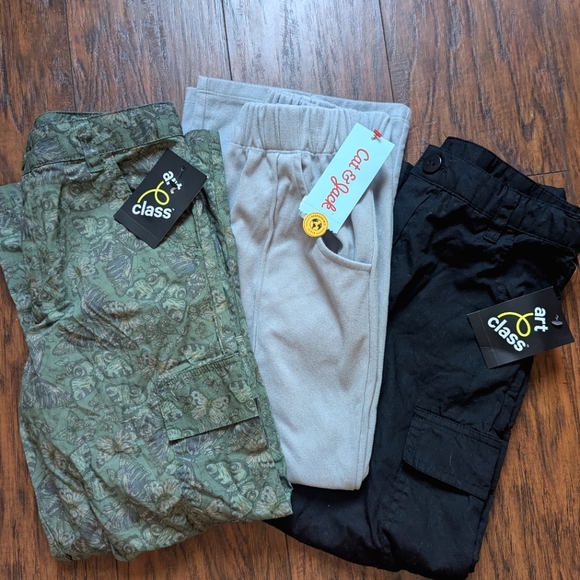 Girls Lot Pants- Art Class / Cat & Jack Girls S Cargo Pants - Black, Gray, Green - Picture 2 of 14
